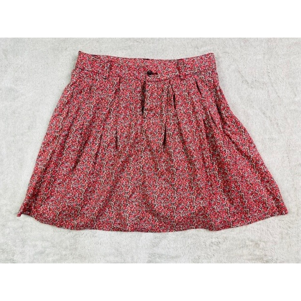 Gap Pleated Mini Skirt Women Size 0 Red Floral Excellent Cotton Lined